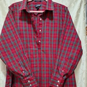 Lands' End Women's Plaid 1/2 Button Down Shirt